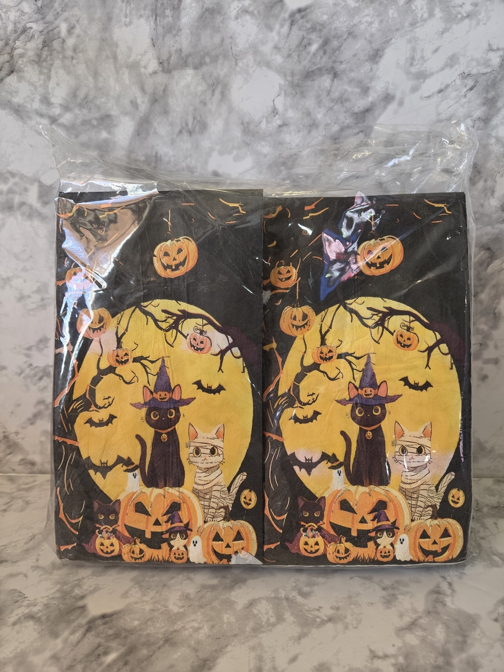 Halloween Black & Yellow Cat Pumpkin Napkins 200 Count